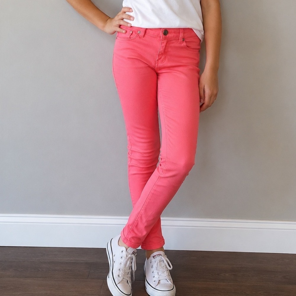 DKNY Girls Flamingo‎ Pink Skinny Jeans Size 12 Adjustable Waist